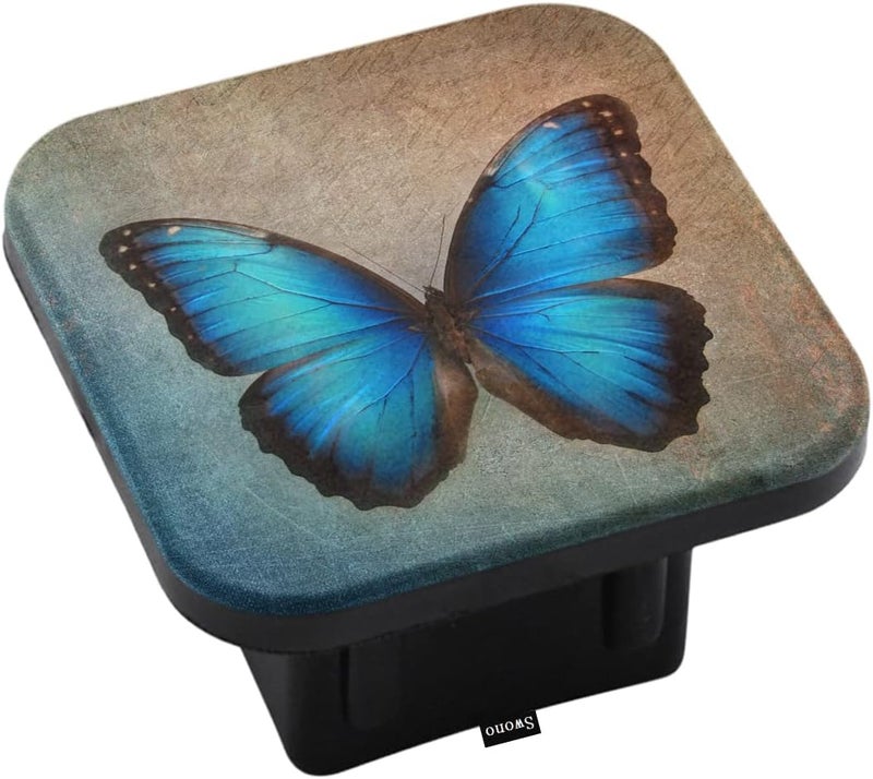 Swono Towing Hitch Cover Butterfly, Beautiful Stain Animal Butterflies Blue Trailer Hitch Tube Cover Plug Cap Universal Fit 2 Inch Receiver Hitch Covers for Pickup Trucks SUV Cars - Image 1